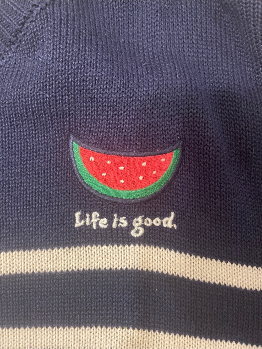 Life Is Good Navy & White Striped Sweater Top and Shorts - Picture 3 of 3
